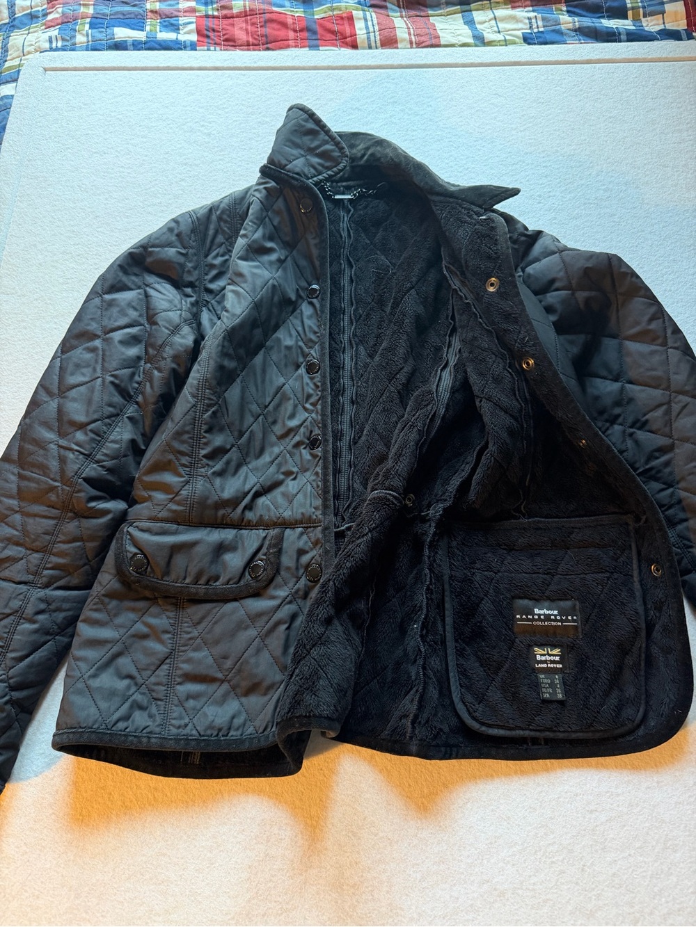 Barbour x Land Rover Terrain Quilt Jacket Womens US 4 UK 8 Black Fleece Lined